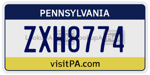 ZXH8774 license plate in Pennsylvania