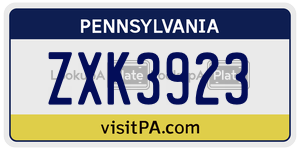 ZXK3923  license plate in PA