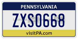 ZXS0668 license plate in Pennsylvania