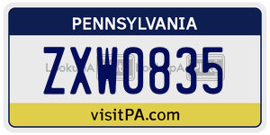 ZXW0835  license plate in PA