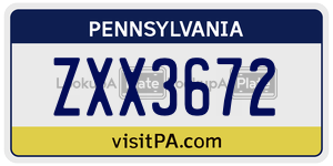 ZXX3672 license plate in Pennsylvania