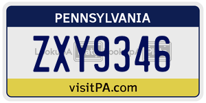 ZXY9346 license plate in Pennsylvania