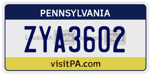 ZYA3602 license plate in Pennsylvania