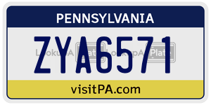 ZYA6571 license plate in Pennsylvania