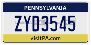 ZYD3545 license plate in Pennsylvania