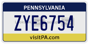 ZYE6754 license plate in Pennsylvania