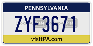 ZYF3671 license plate in Pennsylvania