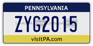 ZYG2015 license plate in Pennsylvania