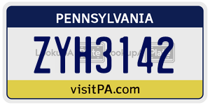 ZYH3142  license plate in PA