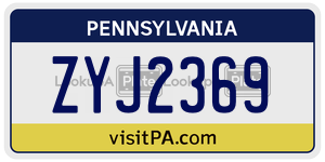 ZYJ2369 license plate in Pennsylvania