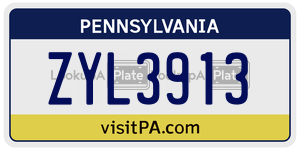 ZYL3913 license plate in Pennsylvania