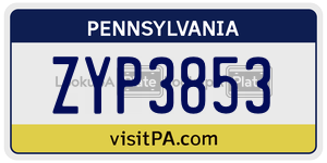 ZYP3853 license plate in Pennsylvania