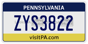 ZYS3822 license plate in Pennsylvania