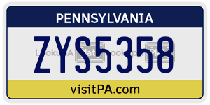 ZYS5358 license plate in Pennsylvania