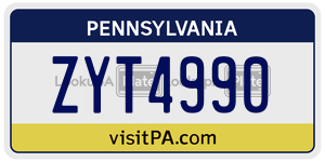 ZYT4990  license plate in PA