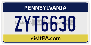 ZYT6630  license plate in PA