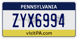 ZYX6994 license plate in Pennsylvania