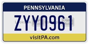 ZYY0961  license plate in PA