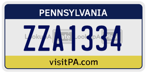 ZZA1334 license plate in Pennsylvania