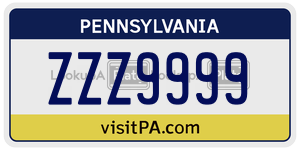 ZZZ9999  license plate in PA
