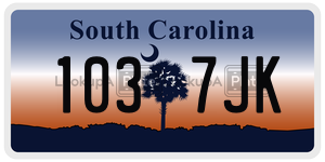 1037JK license plate in South Carolina
