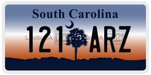 121ARZ license plate in South Carolina