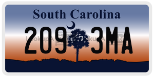 2093MA license plate in South Carolina