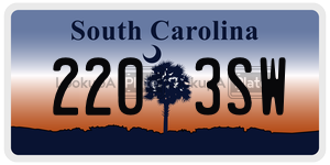 2203SW  license plate in SC