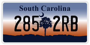 2852RB license plate in South Carolina