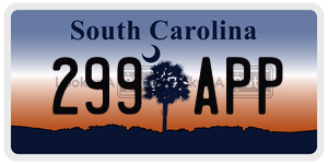 299APP license plate in South Carolina