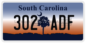 302ADF license plate in South Carolina