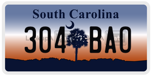 304BAO license plate in South Carolina