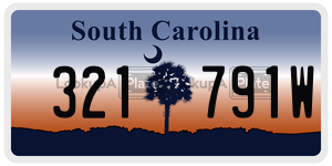 321791W license plate in South Carolina