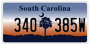 340385W  license plate in SC