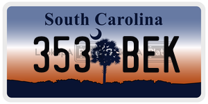 353BEK license plate in South Carolina