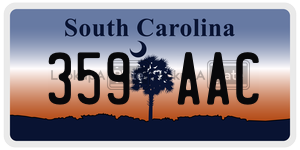 359AAC license plate in South Carolina