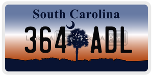 364ADL license plate in South Carolina