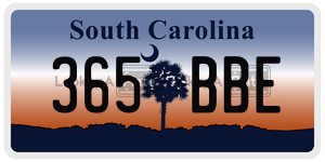365BBE license plate in South Carolina