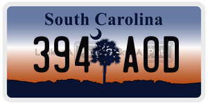 394AOD license plate in South Carolina