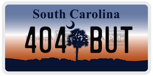 404BUT license plate in South Carolina