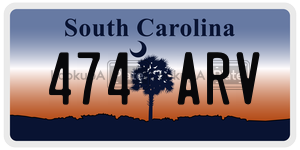 474ARV license plate in South Carolina