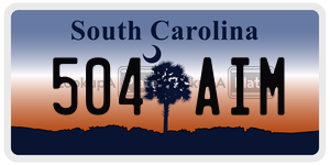504AIM license plate in South Carolina