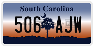 506AJW license plate in South Carolina