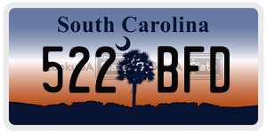 522BFD license plate in South Carolina