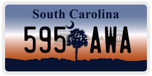 595AWA license plate in South Carolina