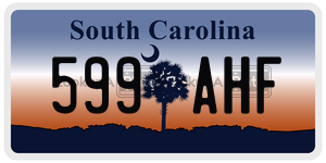 599AHF license plate in South Carolina