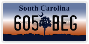 605BEG license plate in South Carolina