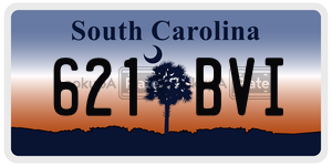 621BVI license plate in South Carolina