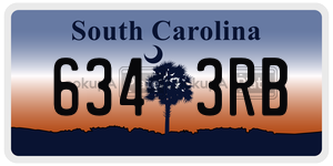 6343RB  license plate in SC