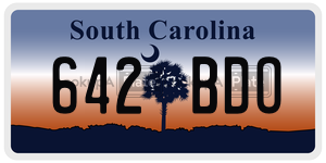 642BDO license plate in South Carolina